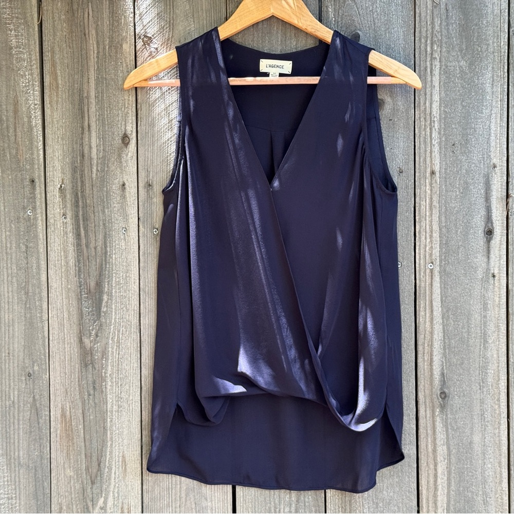 L'AGENCE Silk Draped Sleeveless Blouse